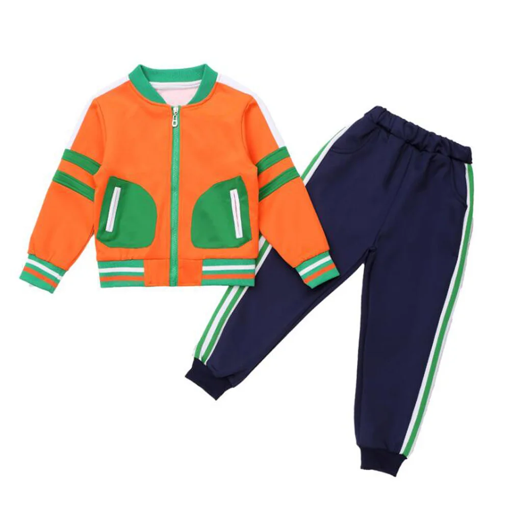 Дети начальной Верхняя одежда подросток студентов спортивные костюмы для мальчиков и девочек, осенняя школьная униформа, костюмы спортивные костюмы - Цвет: Оранжевый