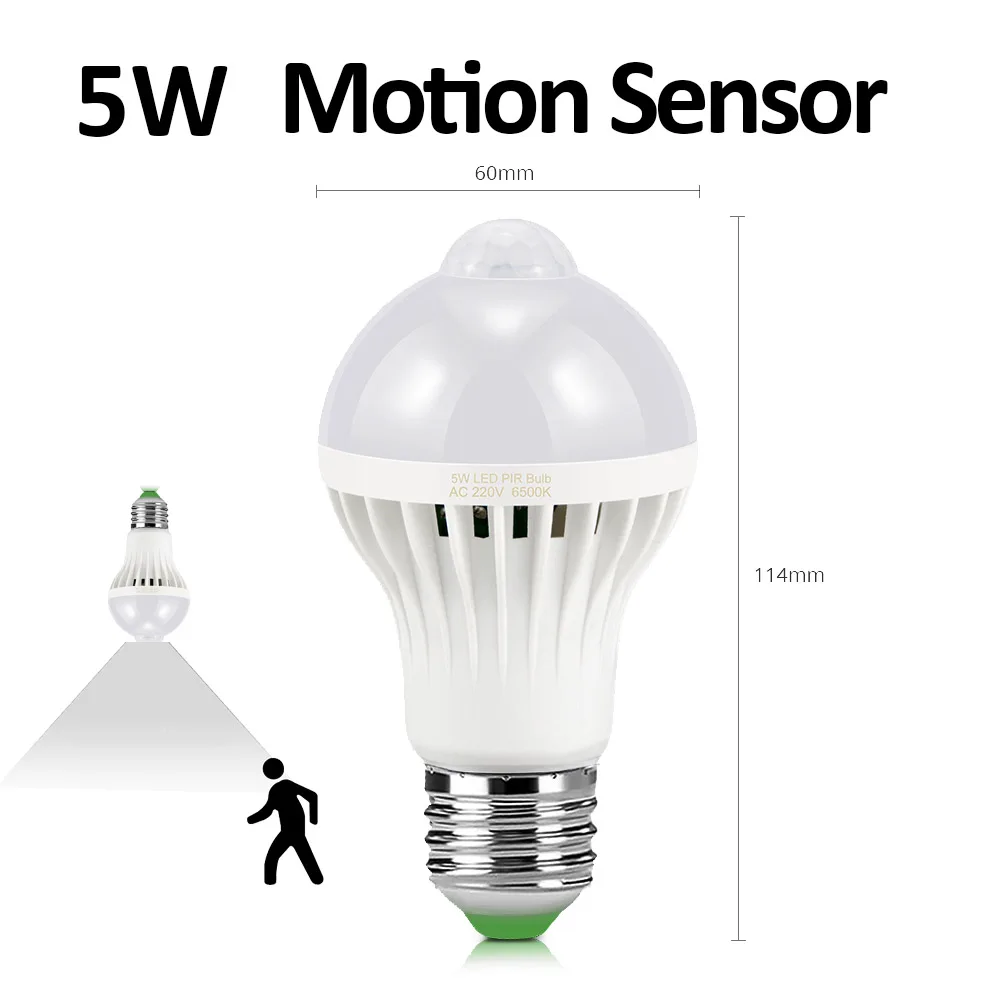 Motion Sensor 5W Светодиодный светильник лампочка датчика движения звуковое Сенсорное освещение кухонные лестницы путь PIR датчик света 3 Вт 5 Вт 7 Вт 9 Вт 12 Вт 220 в 230 В стандарт ЕС - Испускаемый цвет: Motion Sensor 5W