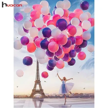 

HUACAN Diamond Embroidery Balloon Landscape Full Drill Square 5D Diamond Painting Eiffel Tower Picture Of Rhinestone Decor Home