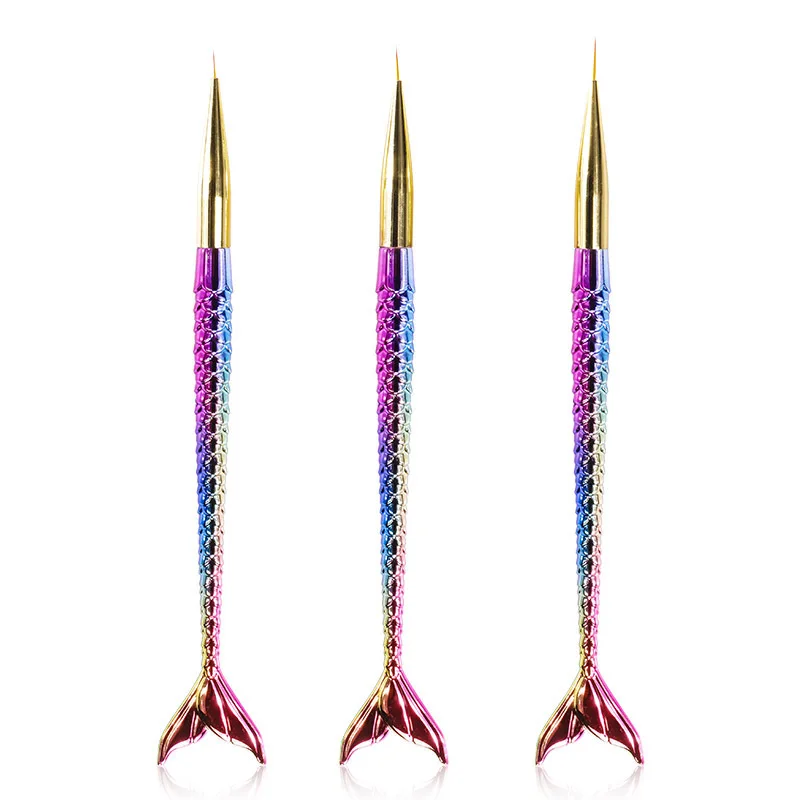 

3PCS/Lot New Nail Art Painted Pen Carved Pull Brush Mermaid Pen Rod Gradient Rod Fish Tail Pull Pen Manicure Tools