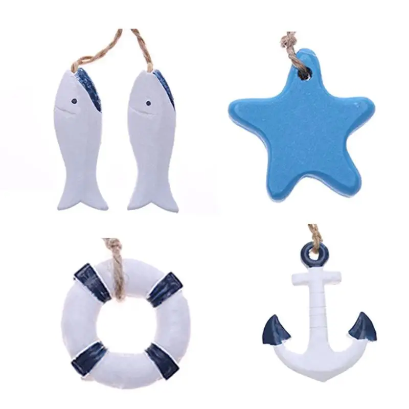 

Mini Adorn Crafts Wooden Fish Decorated Mediterranean Style Pendant Decor