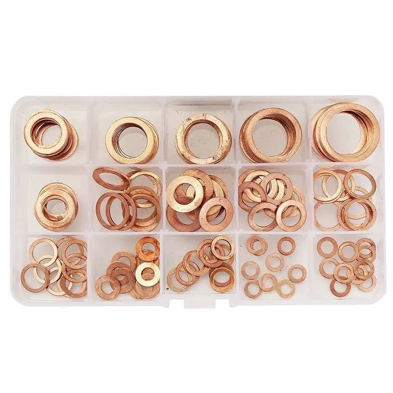 

150pcs/lot M5-M22 Flat Ring Assorted Solid Copper Crush Washers Ring Seal Assortment Kit Fuel Hydraulic Fittings