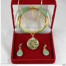 SU309 стиль Горячая Распродажа* модное ювелирное изделие с зеленым камнем ожерелье подвески, серьги браслеты Набор модные свадебные украшения