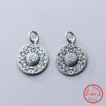

UQBing 15MM Bijoux Vintage Buddhist Word Engraved Round Charms Fit Women DIY 925 Sterling Silver Jewelry Findings