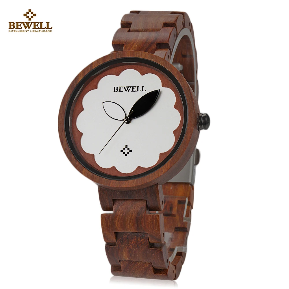 

BEWELL ZS - W152A Female Wooden Watch Bloom Dial Leaf Luminous Pointer Natural Wristwatch For Women Relogio Feminino