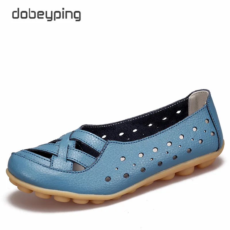 2017 Women S Casual Shoes Genuine Leather Woman Loafers Breathable Summer Shoe Flats With Hollow Out