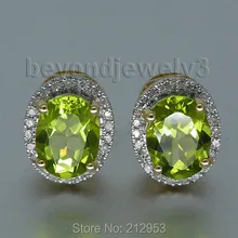 Винтаж серьги 14 К золото Diamond Перидот Серьги-гвоздики для Для женщин, природных драгоценных камней серьги e0053