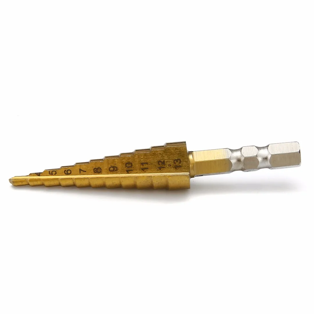 3-13mm 11 Steps High Quality HSS 1/4 inch Hex Shank Step Cone Drill Bit Titanium Coated Tool