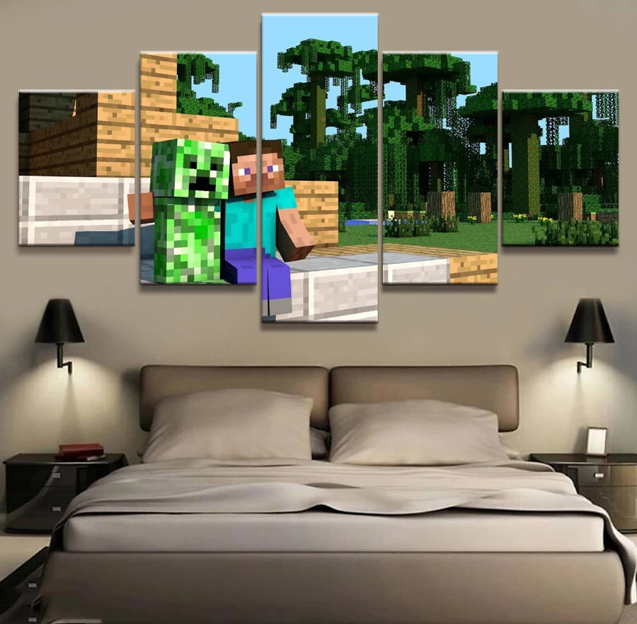 

5 Panel Minecraft Steve Creeper Game Canvas Printed Painting For Living Room Wall Art Home Decor Picture Artwork Modern Poster