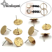 6pcs/lot Zinc Alloy Stud Earrings Golden Flat Round Base Earrings Connectors For DIY Earrings Jewelry Making Finding Accessories