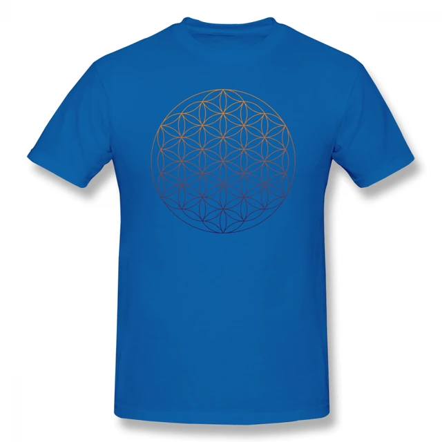Sacred Geometry T Shirt Flower Of Life T-Shirt Men Print Beach Tee Shirts Male Short Sleeve Funny Awesome T Shirts Plus Size Blue