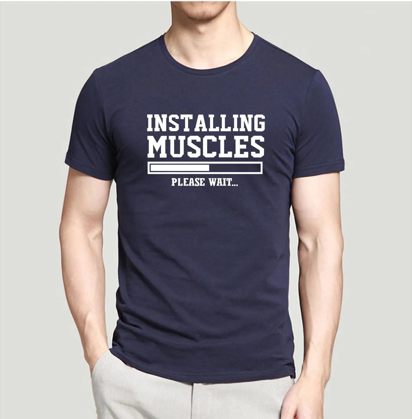 

Funny Men t shirt Installing Muscles Letters 2019 summer casual Crossfit Fitness 100% cotton high quality top tees 8 colors