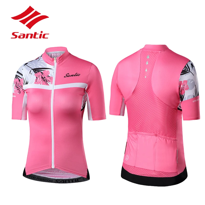 

Santic Women Spring Summer Jersey Short Sleeves Fit Reflective Ladies Road Cycling Jersey Windproof Breathable Sleeves