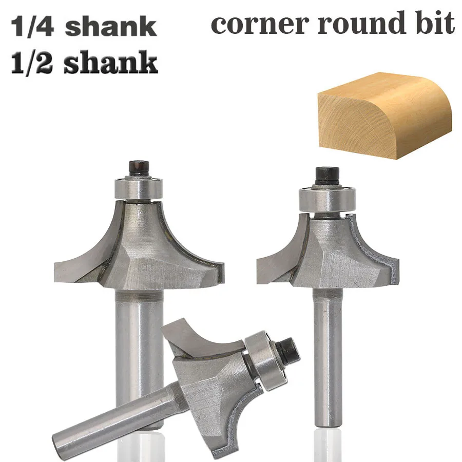 

1PC 1/2" 1/4" Shank Corner Round Over Edging Wood Router Bit 2 Flute Corner Round Cove Box Bit Woodworking Tenon Cutter Tool