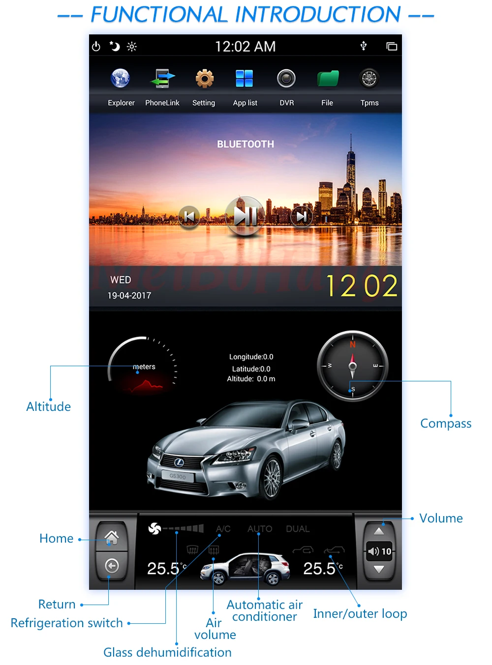Best 1 Din Tesla Vertical Style 11.8 Inch Andriod 7.1 Car GPS NAVIGATION MEDIA SCREEN FOR LEXUS GS 2004-2011 6