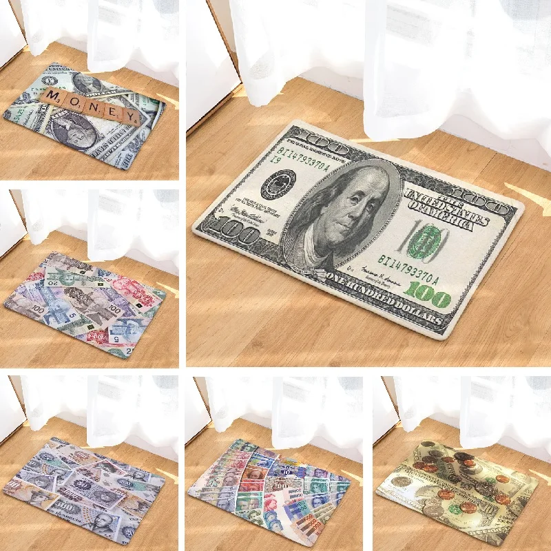 Floor Mat Money Printed Door Mat Home Decoration Bathroom Suede Bath Mat Dollor Outdoor Kitchen Rug Toilet Carpet 