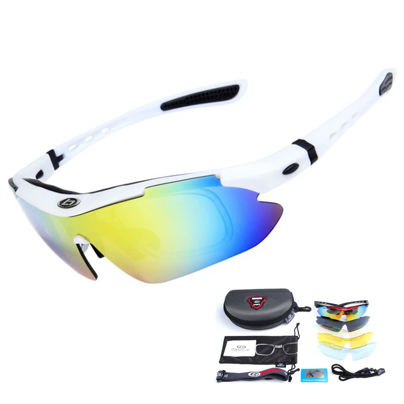 Поляризационные солнцезащитные очки для рыбалки, 5 линз/комплект, ветрозащитные походные очки для рыбалки, велосипедные очки, мужские тактические очки для стрельбы - Цвет: White