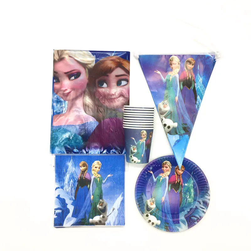 

81Pcs Disney Frozen Anna Elsa Disposable Tablecover+Cup+Plate+Flag+Napkin Baby Shower Kid Girl Birthday Banner Decoration Supply