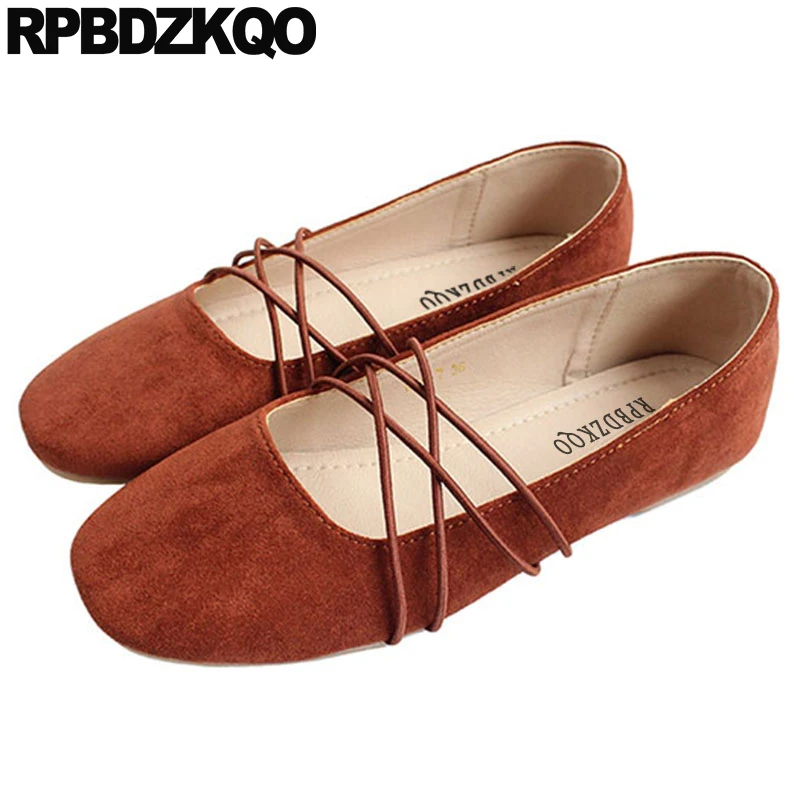 

Chinese Mary Jane Soft Ballet Flats Women Ballerina Square Toe Roll Up Slip On Shoes Brown Japanese Designer China Suede Yellow