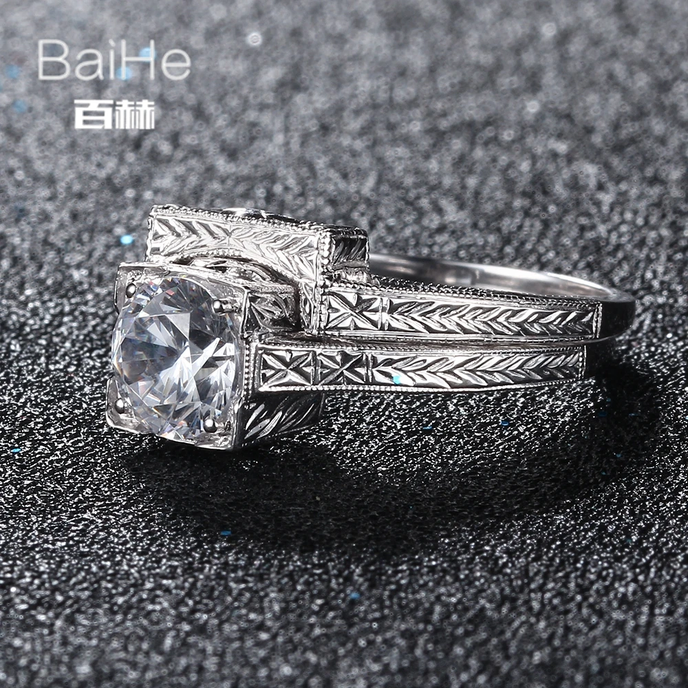 BAIHE Solid 14 К из белого золота(AU585) 1.77CT Сертифицированный подлинной ААА градуированных кубического циркония безупречно круглые свадебные Для женщин Мода кольцо