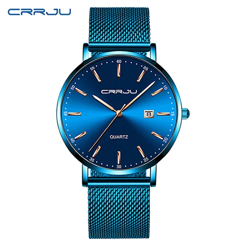 CRRJU men watch Top Brand Luxury men's wristwatch Fashion Casual ultra-thin Minimalist watch Quartz date clock Relogio Masculino - Цвет: blue rose