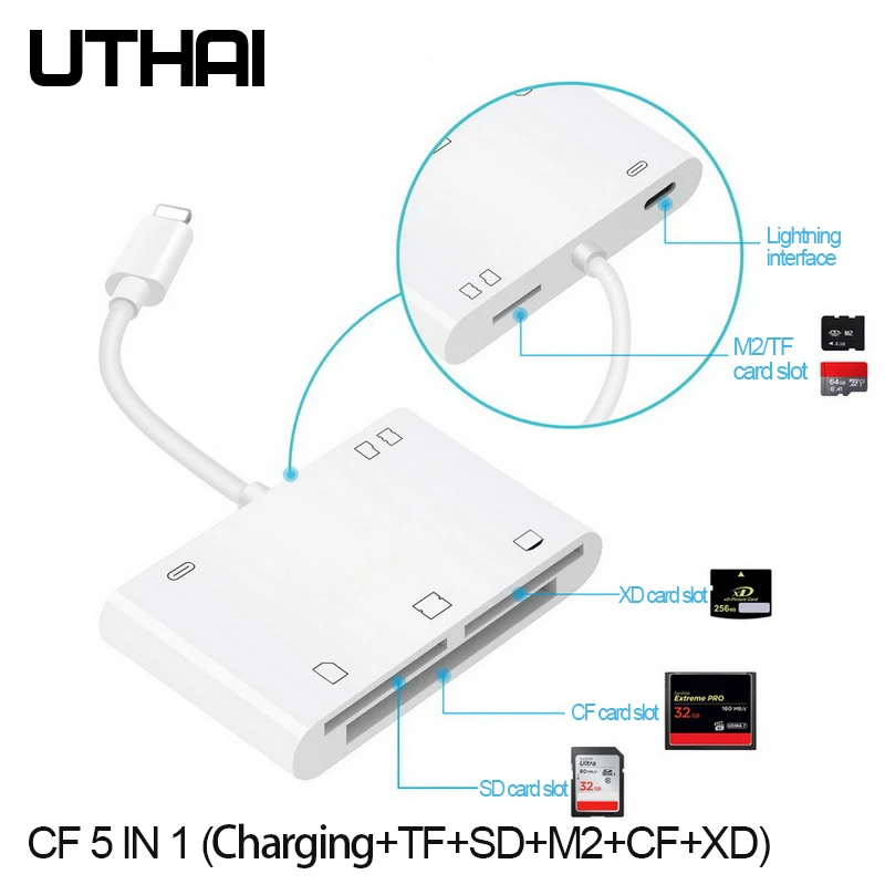 Многофункциональный UTHAI C16 для iphone X 8 Plus кардридер и адаптер интерфейса Lightning для iphone XS MAX - Цвет: CF5in1