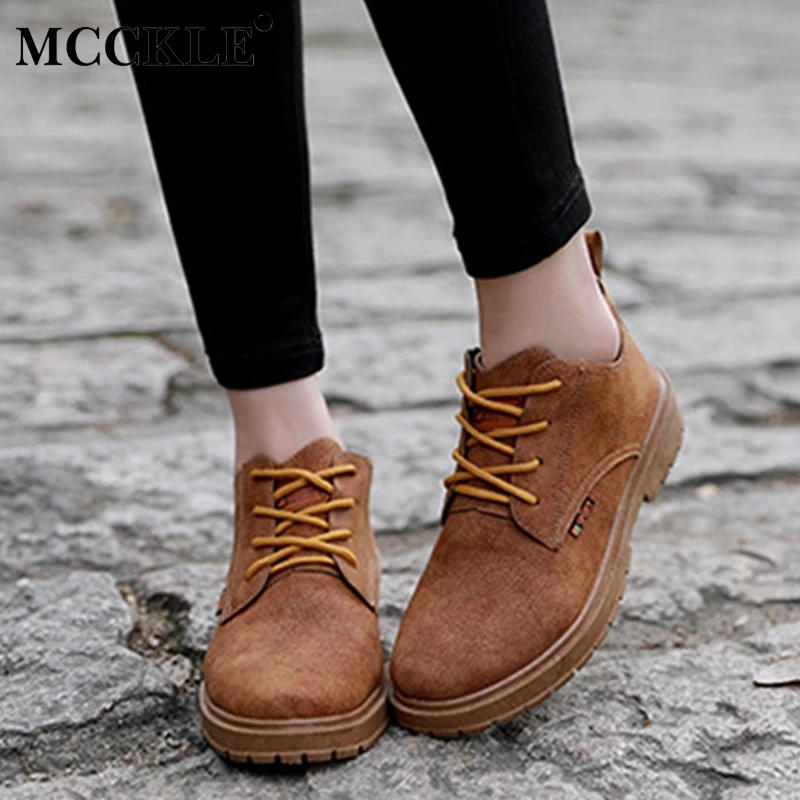 

MCCKLE Women Casual Platform Block Heels Ankle Boots Ladies Leisure Footwear Female Lace Up Comfortable Short Botas Shoes