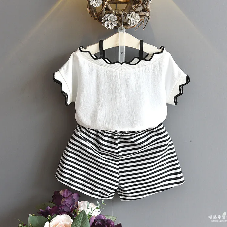 

Summer Girl Set White Girls Blouse + Shorts 2PCS Children Set Fashion Kids Shorts Sets Suits for Girls