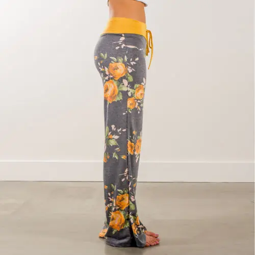 Femmes Boho Pantalon цветочные повседневные свободные винтажные большие Панталоны брюки-Палаццо женские цветочные брюки Капри