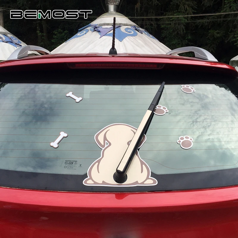 

BEMOST Fashion Car styling Cartoon Funny Dog Moving Tail Stickers Car Rear Wiper Decals Animal Sticker Auto Accessories
