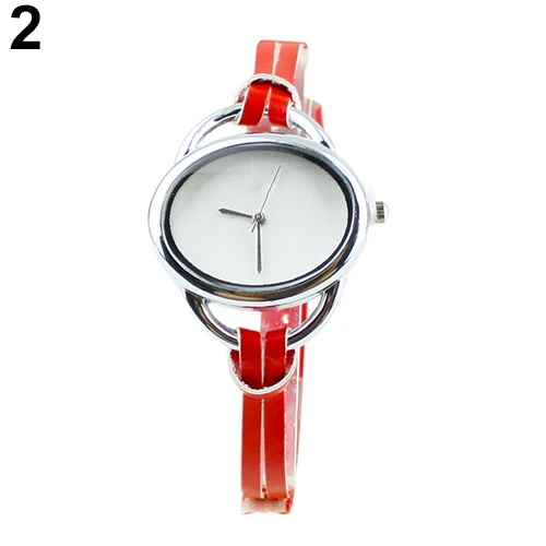Women's Oval Slim Faux Leather Analog Quartz Bracelet Wrist Watch 1MYX