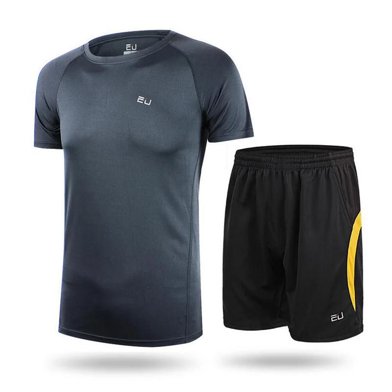 EU Men's Summer Outdoor Running Short Short-sleeved quick-drying T-shirt Tops With Shorts man Fitness Underwear Tight Sportswear