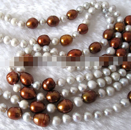 

Jew2400 48" 4-9mm Chocolate Gray Multi Color Freshwater Pearl Necklace AAA