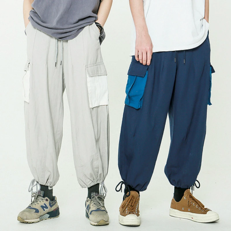 Мужские укороченные мешковатые брюки-карго Харадзюку, свободные хлопковые шаровары, штаны для бега с эластичными манжетами