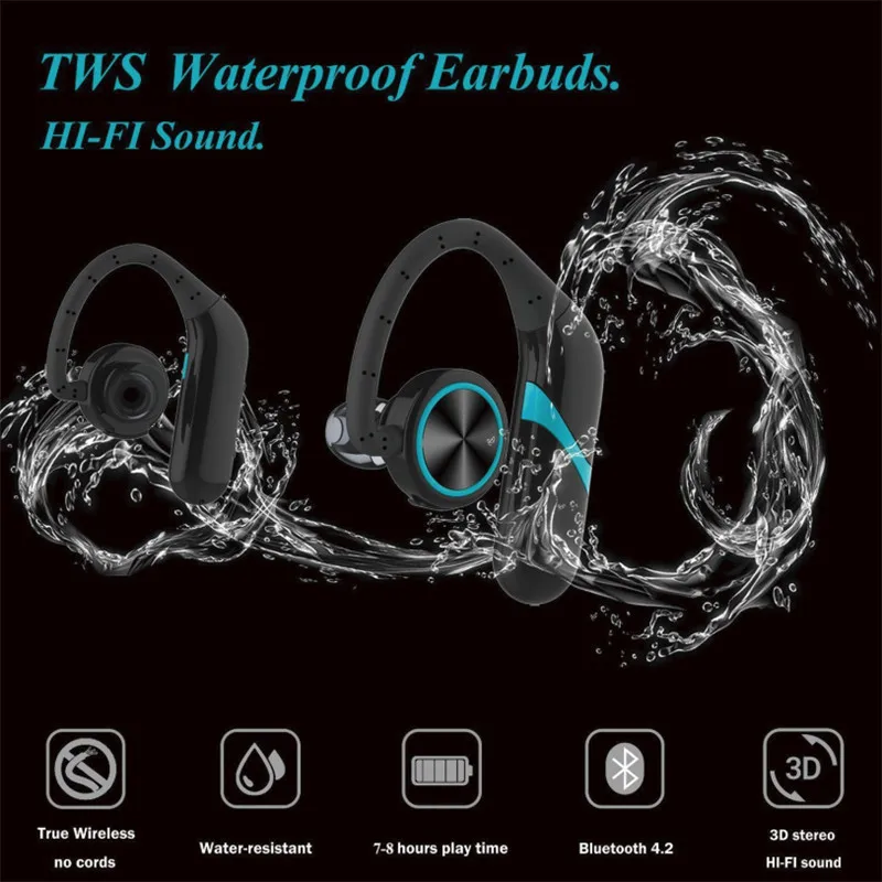 HAAYOT TWS водонепроницаемые беспроводные Bluetooth наушники с крючком стерео Бас Спортивная гарнитура с микрофоном для всех смартфонов