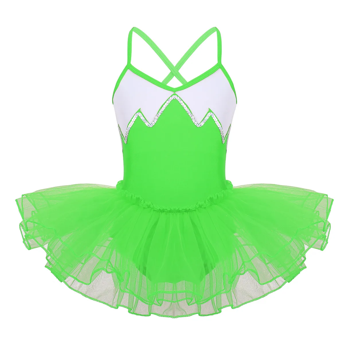 TiaoBug/профессиональное балетное платье-пачка с блестящими блестками на лямках для девочек-подростков; гимнастическое трико балерины; Одежда для танцев - Цвет: Fluorescent Green