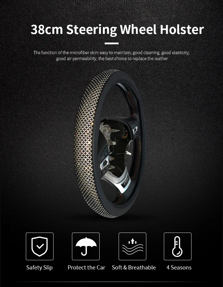 Контрастный ЦВЕТНОЙ горный хрусталь Хрустальный Bling автомобильный чехол на руль из искусственной кожи чехлы на руль автомобильные аксессуары