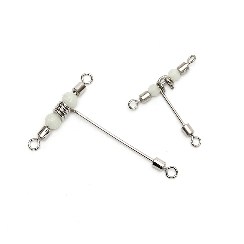 

50pcs/Lot Luminous Fishing swivels T-Shape 3 Way Rolling Swivel Cross-Line Barrel Swivel with beads Sea Fishing hook