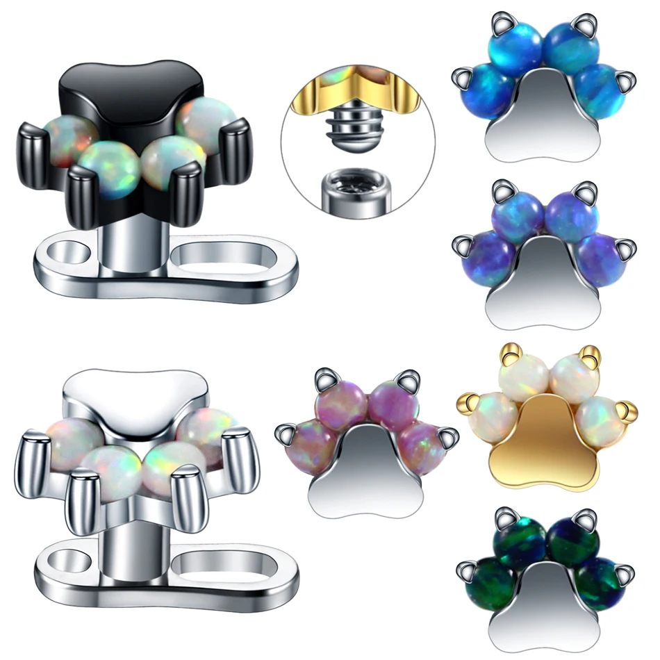

1PC G23 Titanium Opal Micro Dermal Anchor Base with Steel Cat Claw Demal Anchor Top Piercings Titanium Body Jewelry Piercings