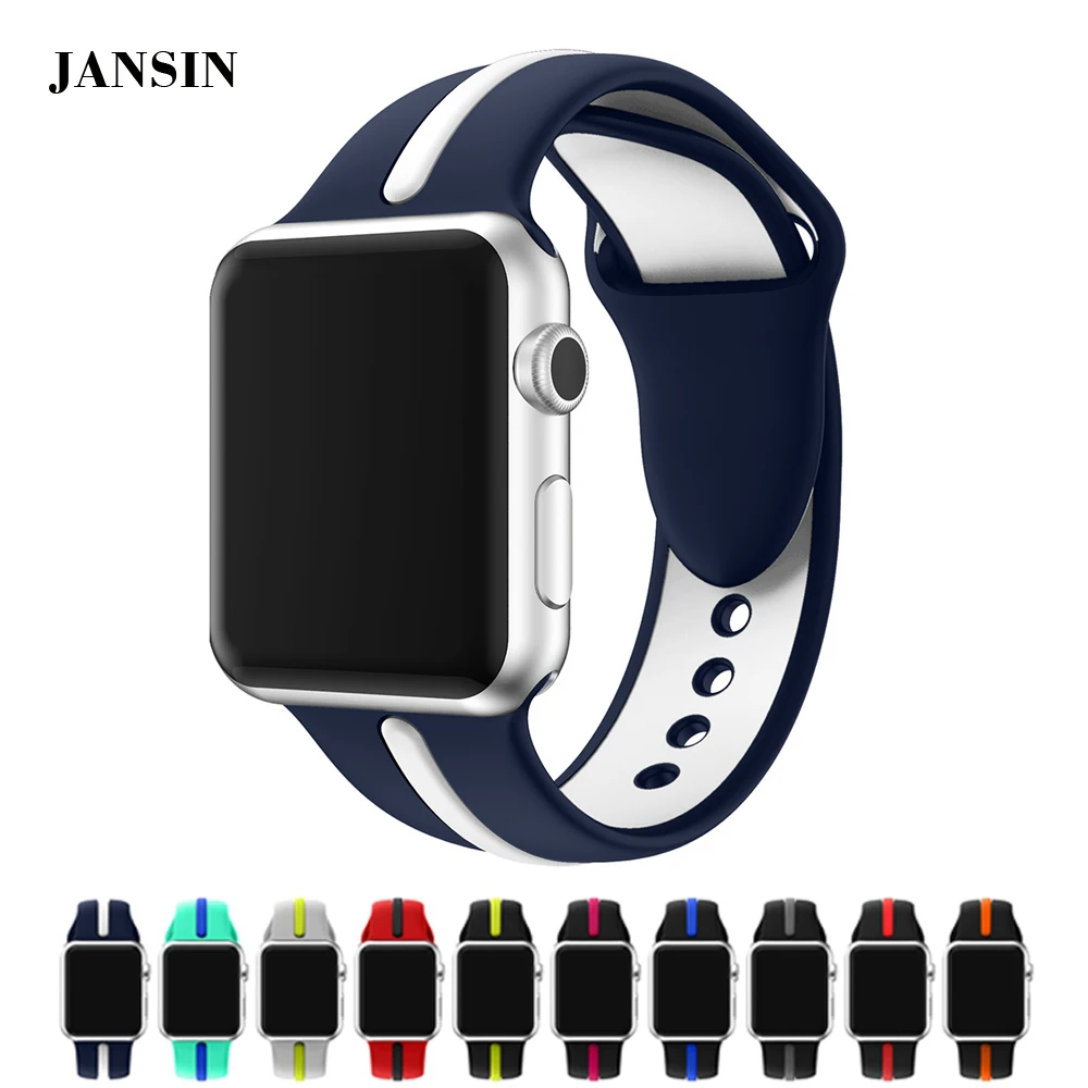 

JANSIN Soft Silicone band For Apple Watch 38mm/42mm/40mm/44mm bracelet pulseira sport strap for iWatch Series 4 3 2 1 Wristband