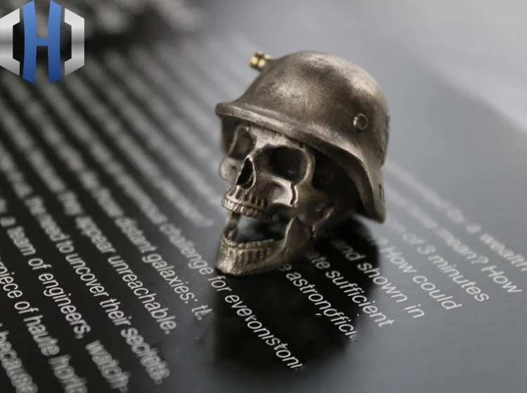 

Distressed Sterling Silver Brass Inlaid German Sergeant Helmet Knife Pendant EDC Keychain Tool Accessories Knife Beads