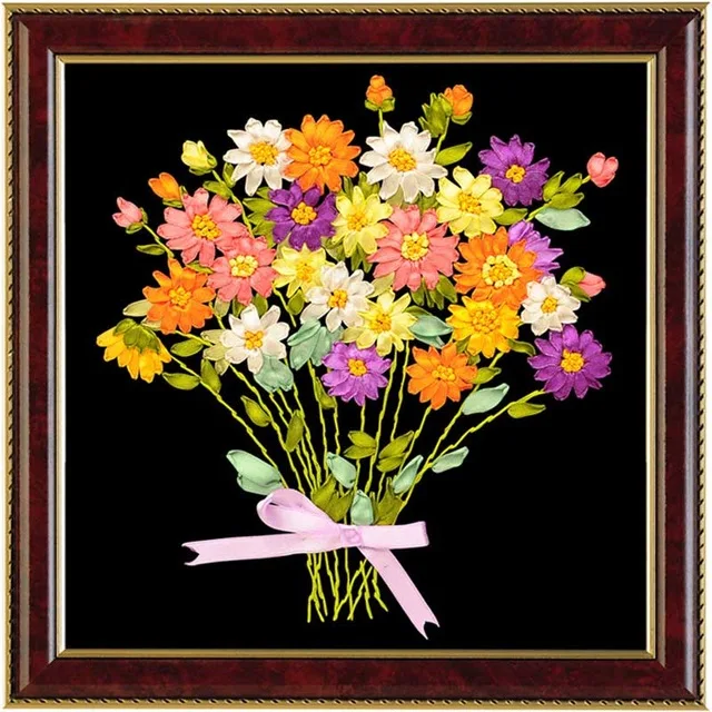 

DMC cross stitch kits sets handmade needlework chinese 3D ribbon embroidery flowers patterns rose Cross-Stitching paintings