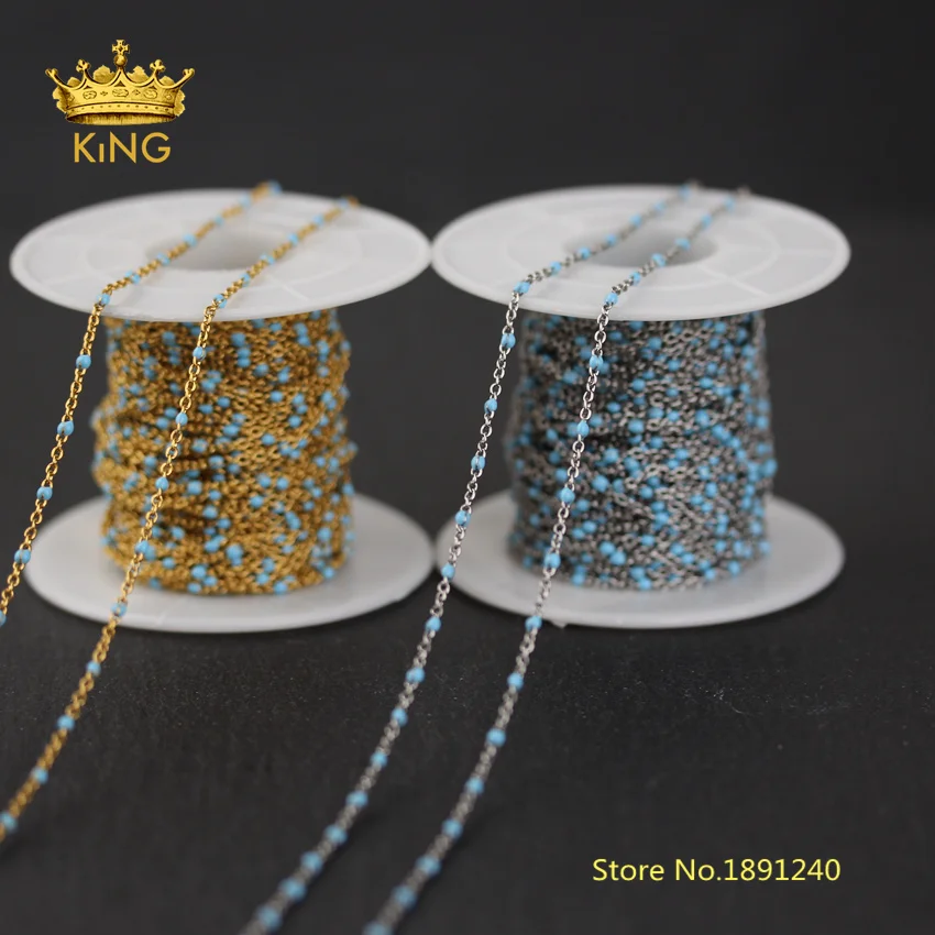 5meters Enamel Dot Chains Craft Jewelry Making,2mm Sky Blue Enamel
