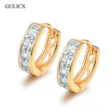 GULICX Fashion Small Earrings Womens Gold color Hollow Hoop Earrings For Women Luxury White Crystal Zirconia