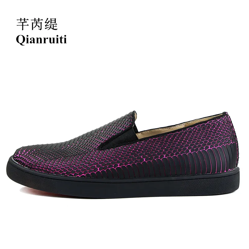 Qianruiti/демисезонная Мужская обувь без застежки на плоской подошве с низким верхом; Chaussures Hommes; мужская повседневная обувь; цвет розовый, синий - Цвет: Розово-красный