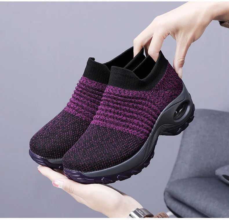 Spring Sneakers Women Flats Shoes Breathable Mesh Casual Platform Shoes Woman Creepers Comfortable Black Sock Shoes (13)