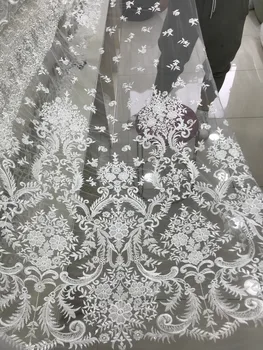 

White African lace Fabric S1870818 Bridal beaded french lace fabric