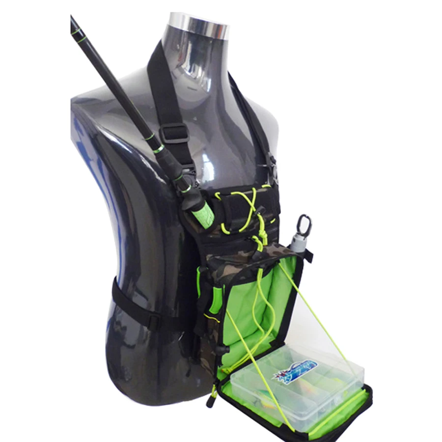 Vara de Pesca Bolsa de Pesca Spinning Titular Bolsa Enfrentar Armazenamento Cintura Pacotes Pacote Peito Camuflagem Camo Voar Bolso 7 Bolsas de pesca