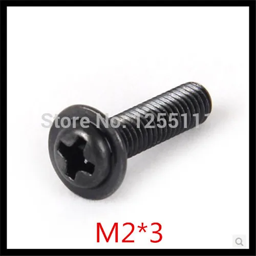 

1000pcs/lot M2*3 Steel With black phillips round head Miniature screw with washer Computer screw