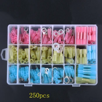 

250 PCS/box Heat Shrink Wire Connector Kit Electrical Insulated Crimp Ring Butt Spade Waterproof Marine Automotive Terminals